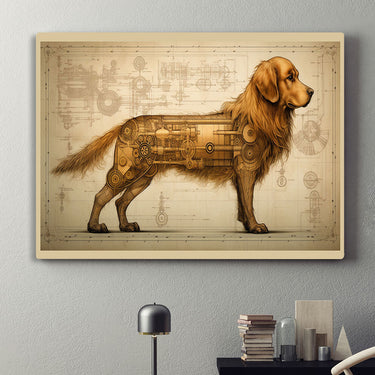 Drawings Golden Retriever 03 Dog Da Vinci Style Vintage Framed Canvas Prints Wall Art Hanging Home Decor